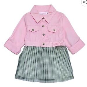 Young Hearts Baby Girl Luxe Military Inspired Denim & Tulle Dress 18M